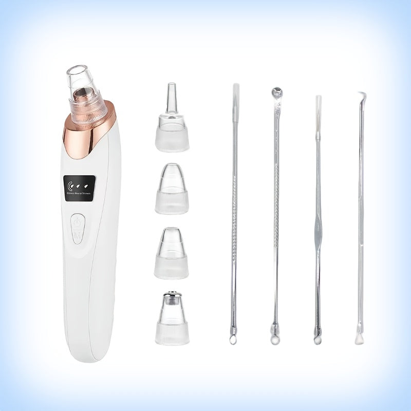 USB Rechargeable Blackhead Remover with 5 Replacement Heads for Facial Cleansing