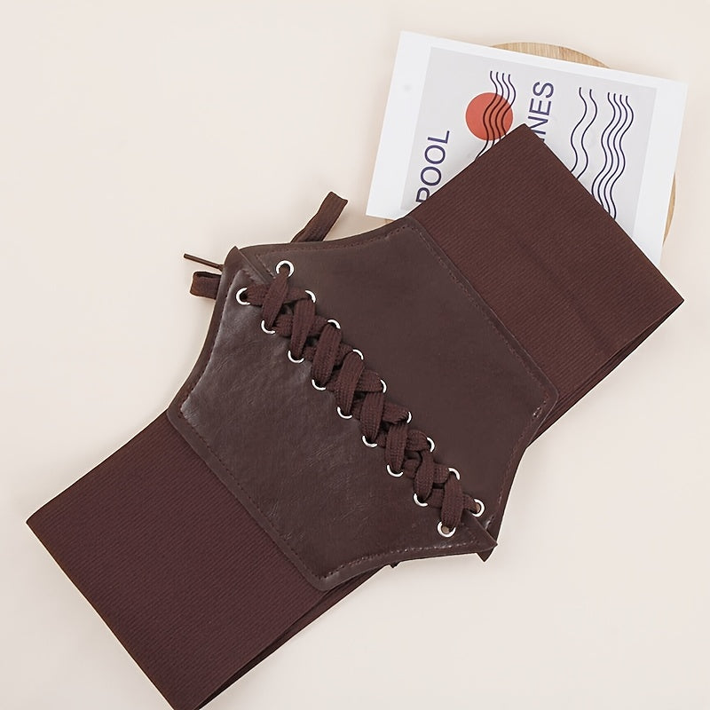 Vintage Women's Dress Coat Girdle Solid Color Corset Belt Lace-Up Bowknot Wide Waistband Elastic Waspie Cinch