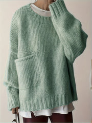 Plus Size Women's Solid Long Sleeve Crew Neck Sweater Fall Winter Casual