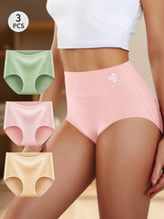 3-Pack Women's High Waist Briefs Cotton Breathable Supportive Pastel Colors
