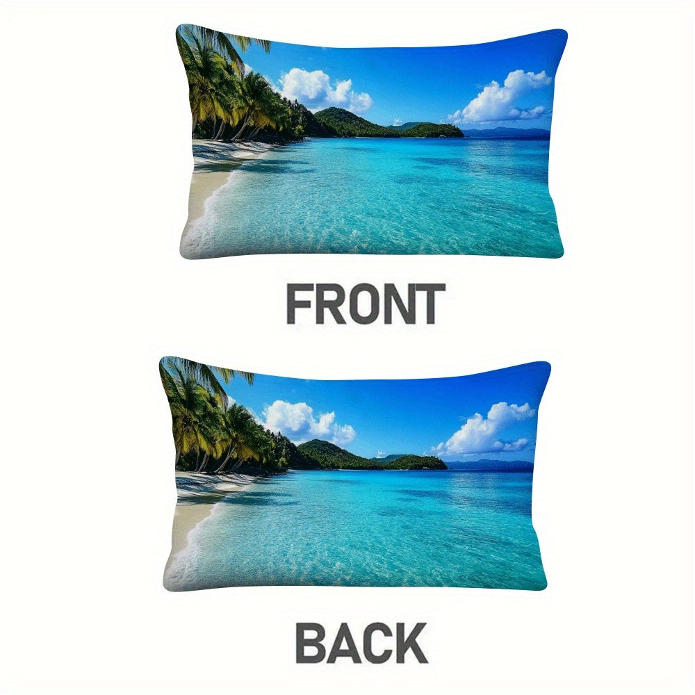 Set of 2 Ocean Beach and Coconut Tree Print Pillow Covers 50.8x30.48cm Square Cushion Cases for Living Room Bedroom Outdoor