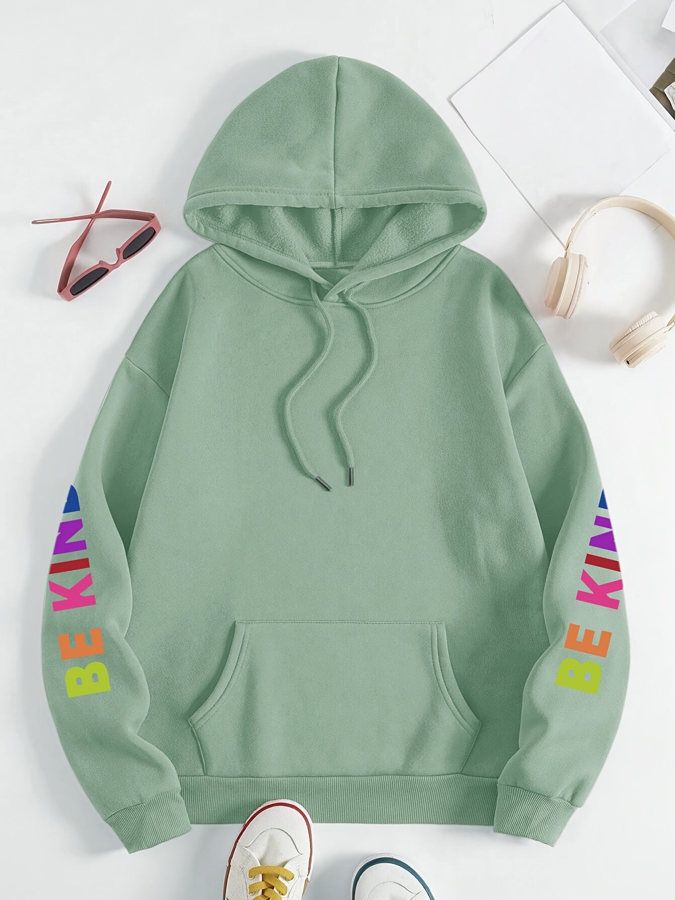Women’s Knit Hoodie with Alphabet Pattern Casual Fall Winter Big Size