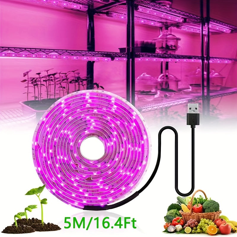 Full Spectrum Pink LED Grow Light Strip USB Powered for Indoor and Greenhouse Plant Growth