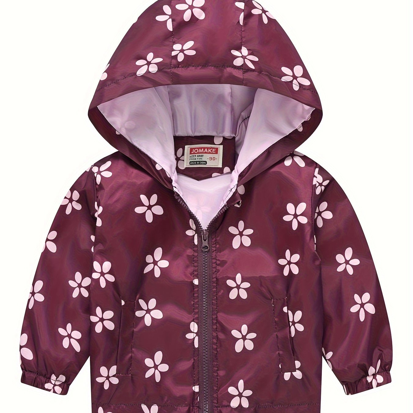 Girls' Cartoon Flower Print Hooded Zipper Jacket with Pockets for Girls 12 and Under
