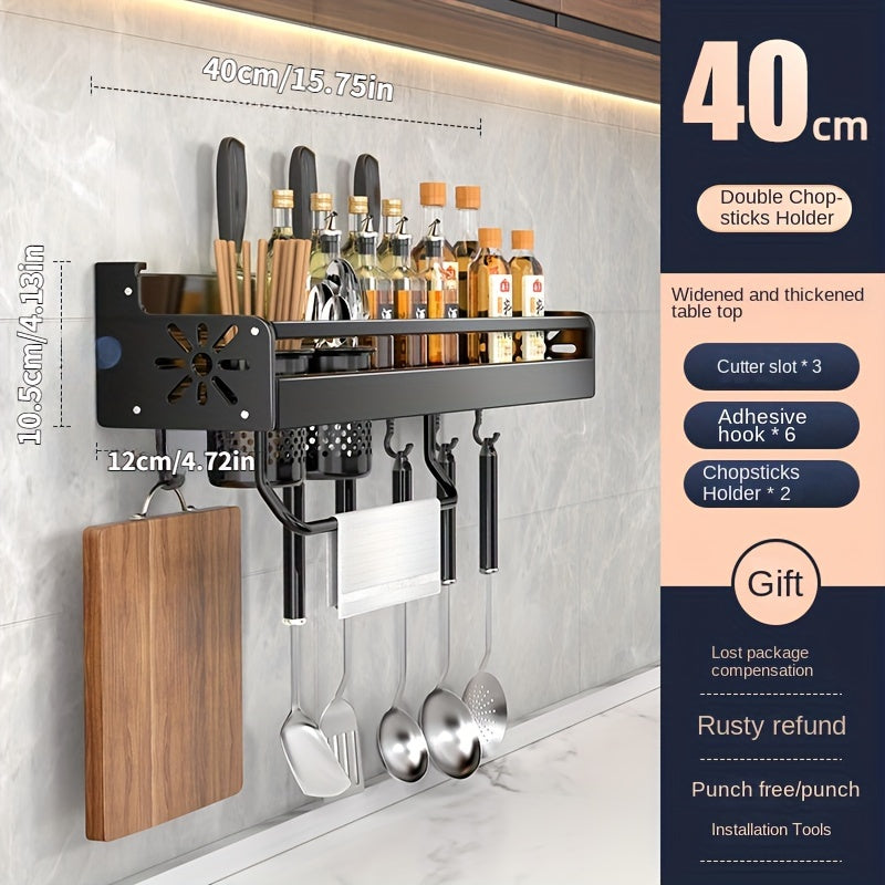 Wall-Mounted Kitchen Storage Rack for Spices Knife and Chopstick Holder