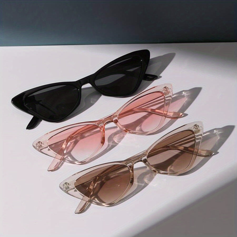 Juego de 3 gafas de ojo de gato unisex con lentes en degradado estilo Y2K, montura transparente, casual y para exteriores