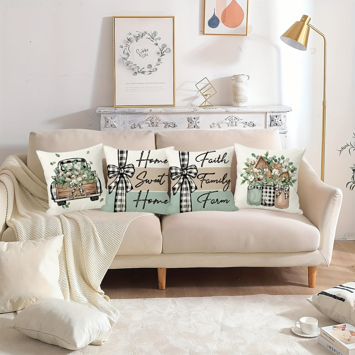 Набор из 4 наволочек на подушку с листьями эвкалипта и полосками, 45,72 см, для дивана, кресла, гостиной, на улицу