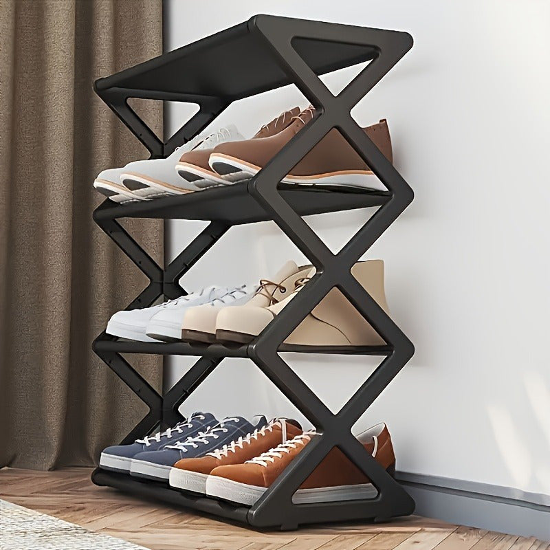 Black Metal Shoe Rack Stackable Floor Organizer for Living Room and Hallway