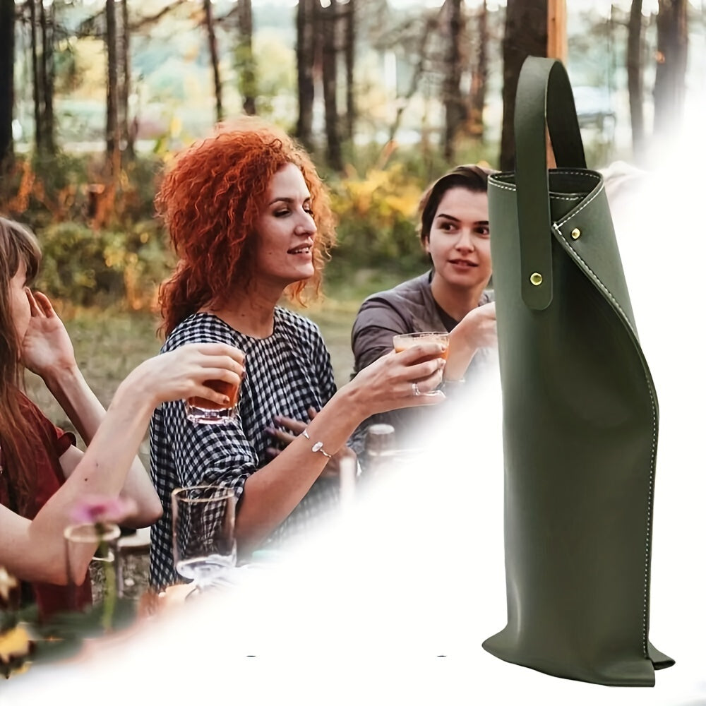 Leather Wine Bottle Bag with Snap Closure, Gift for Wine Lovers, Travel Accessory