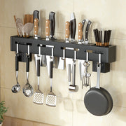 Wall-Mounted Stainless Steel Kitchen Knife Rack with Hooks and Shelf, 50cm