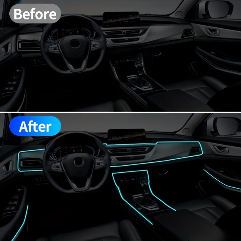 Tira de iluminación LED interior de coche azul hielo, decorativa flexible para ambiente, 2M