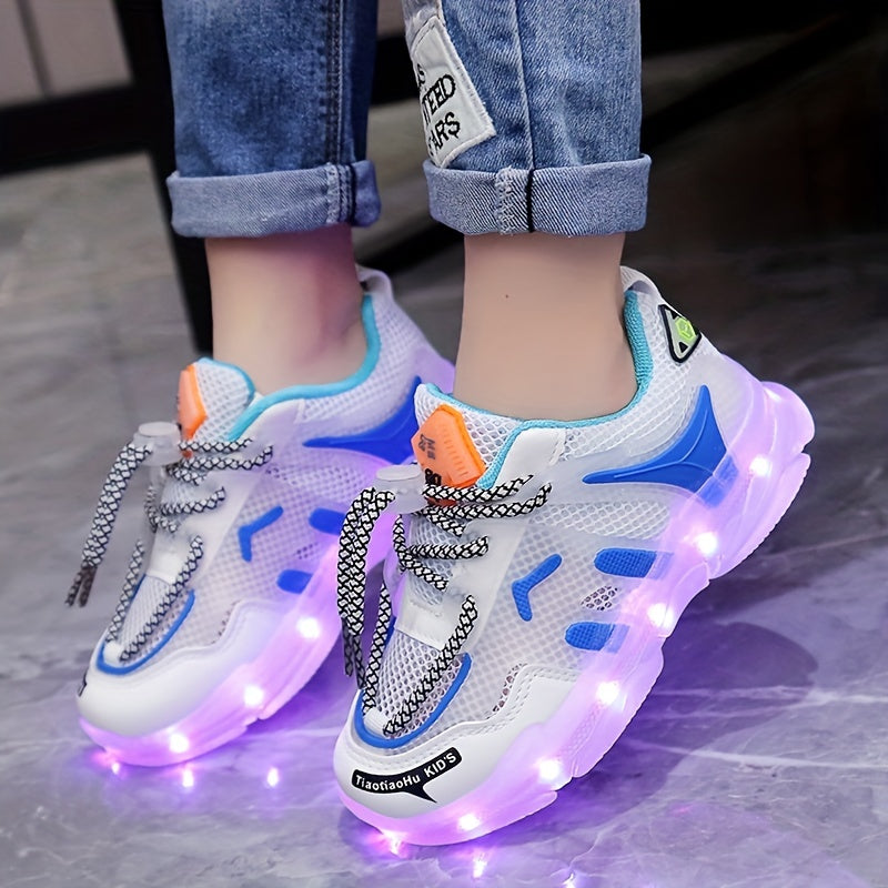 Kids' Light-Up Sneakers Boys Girls Rechargeable Colorful Breathable Mesh Spring Summer