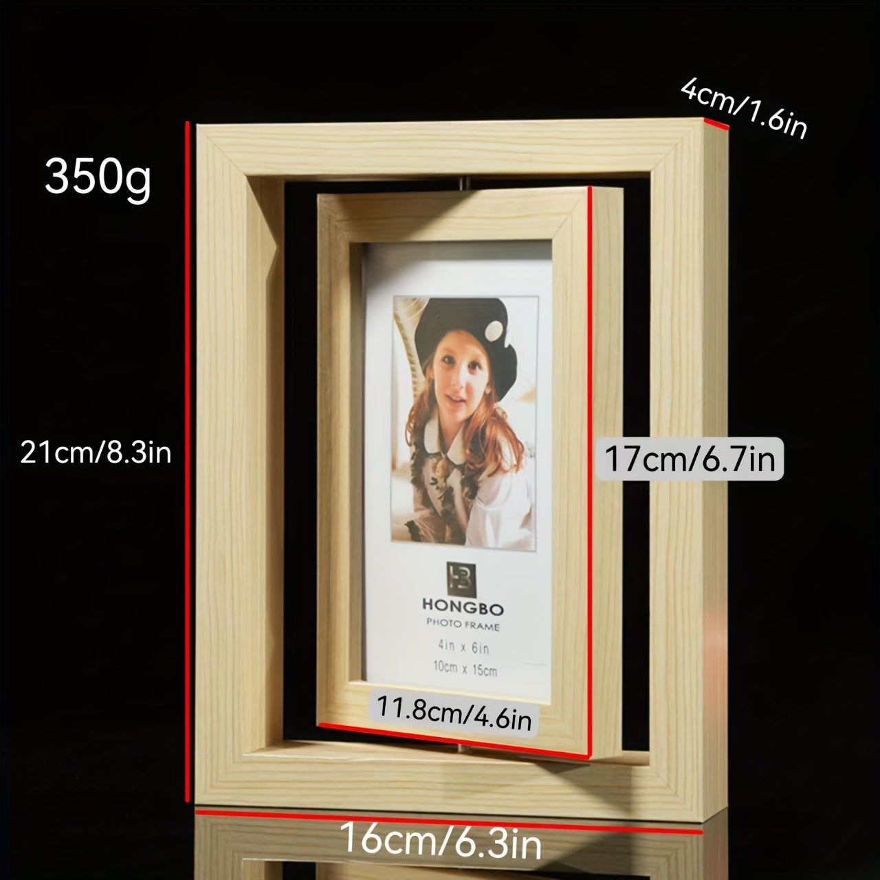 Элегантная настольная витрина для воспоминаний и декора молодежи - вращающаяся фоторамка из соснового дерева размером 6 дюймов.