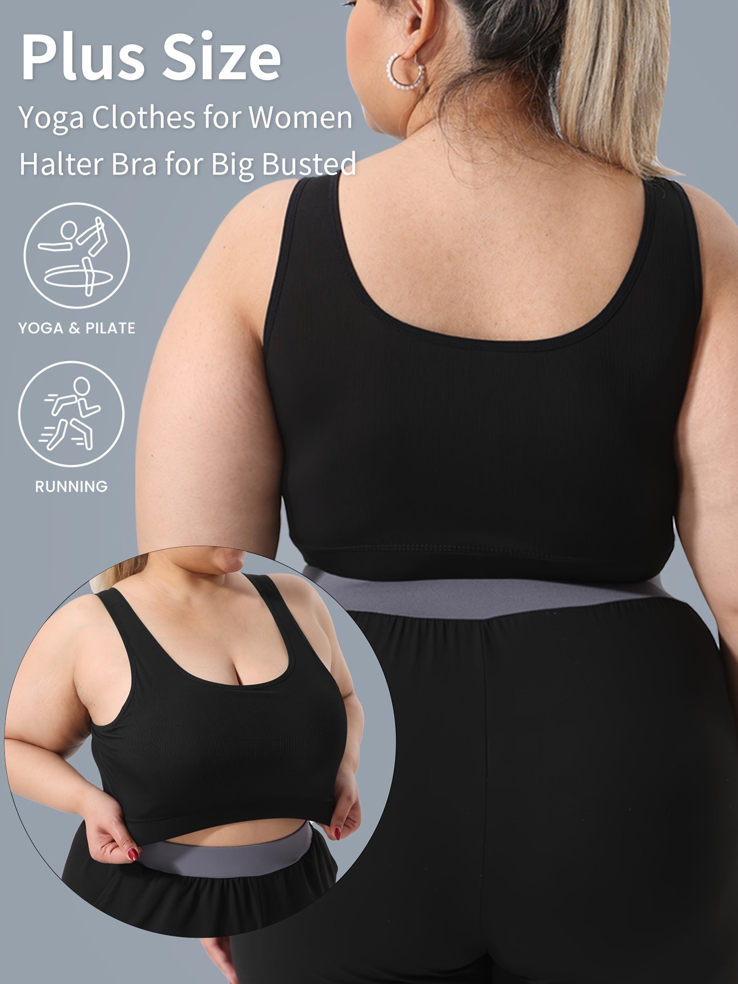 Plus size ayollar uchun elastik sport yostiqchalari bilan ko'krak yostiqlari bo'lgan to'liq rangli sport yostiqchalari