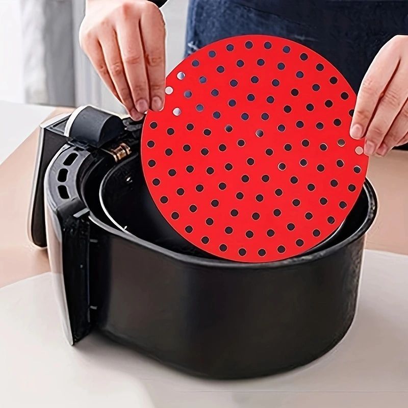 Silicone Air Fryer Mat Set 1/2 Pieces Heat-Resistant Round Red Silicone Liners