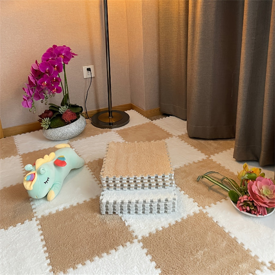 24 шт. светло-голубых и белых клетчатых соединяющихся пенопластовых напольных плиток 29,97 см для спальни, гостиной, детских комнат