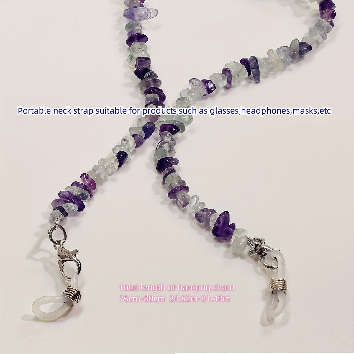 Цепочка из натуральных кристаллических чипсов с подвеской для очков и подвеской для наушников с кристаллом