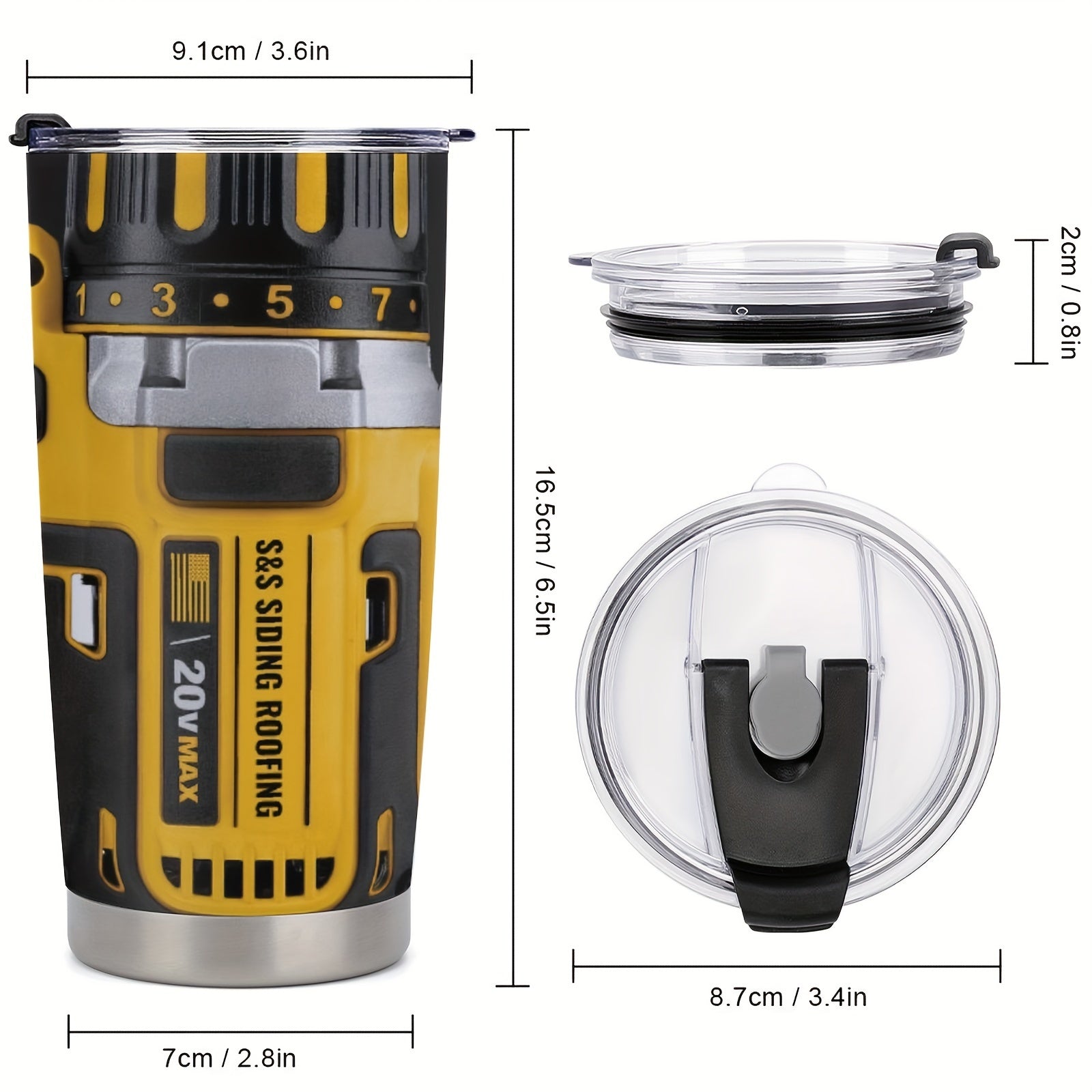 Vaso aislado de acero inoxidable de 20oz con patrón de herramientas para café, viajes y deportes