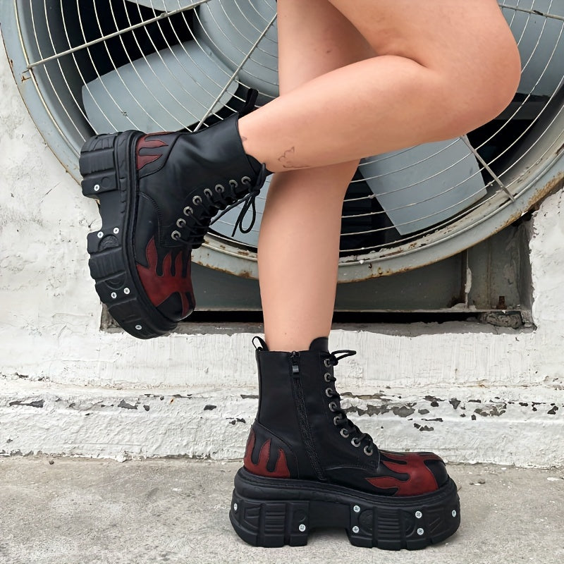 Women's Black Leather Ankle Boots with High Heels and Metal Decor