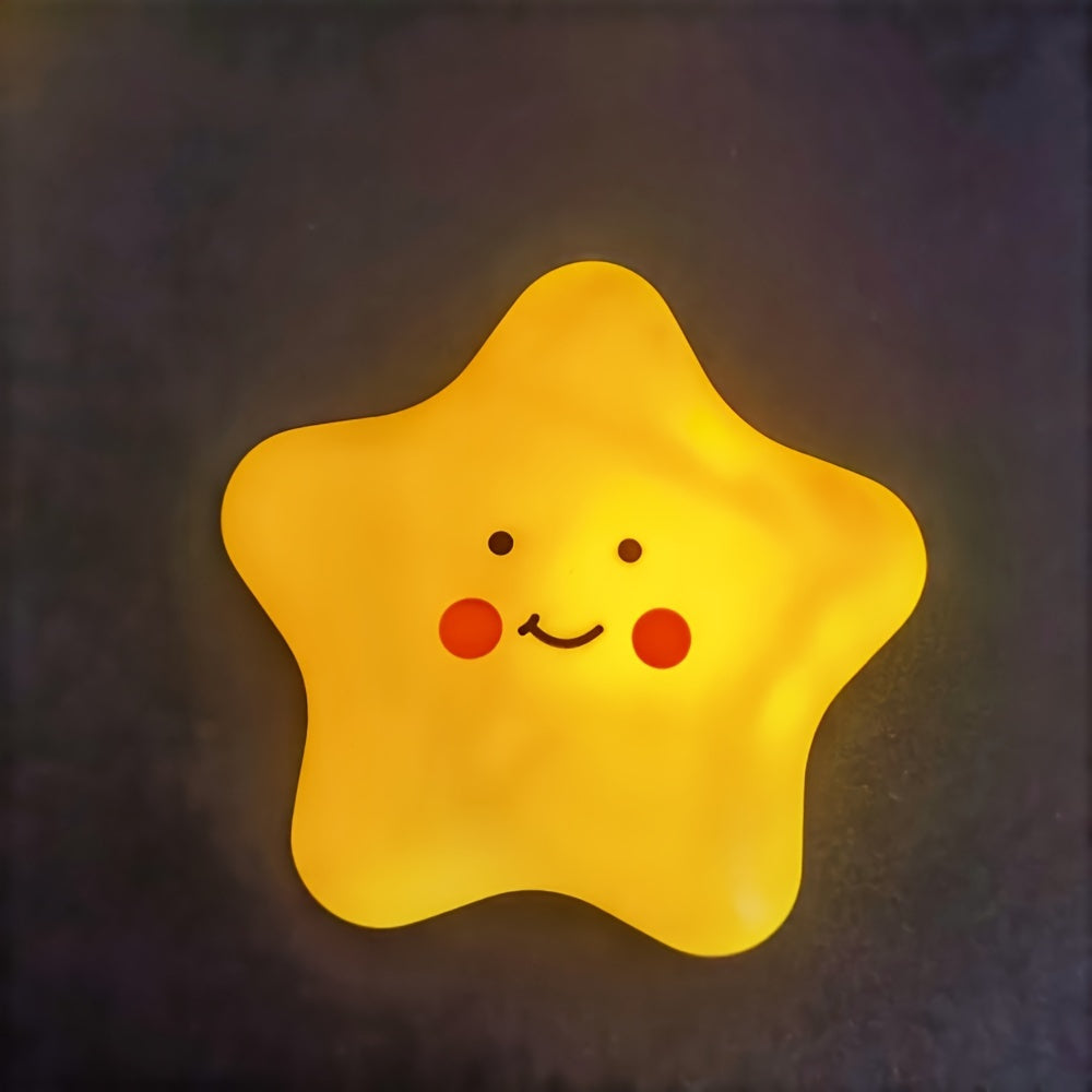 Star-Shaped LED Night Light with Smile Expression Soft Yellow Glow Plastic Battery Operated