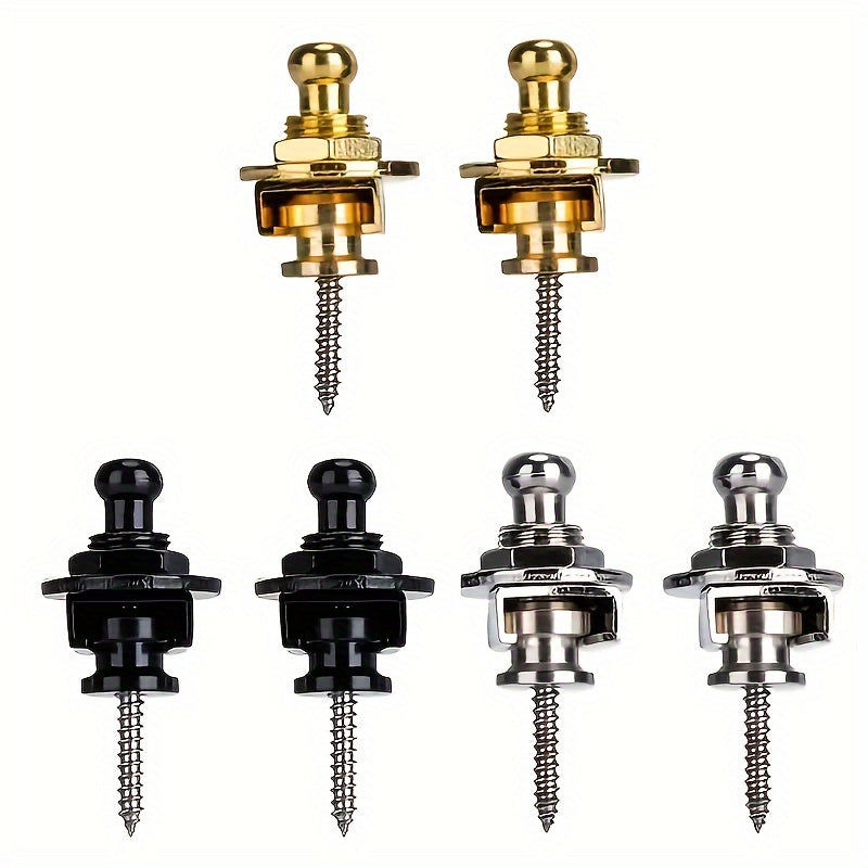 Set of 2 Alloy Guitar Strap Locks with Quick Release Buttons Black and Gold