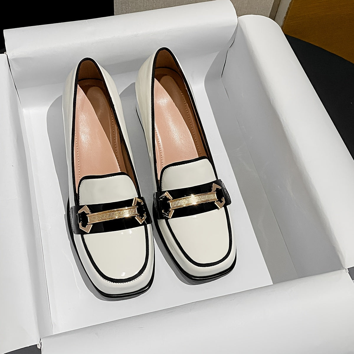 Women's Retro Square Toe High Heels Non-Slip Chunky Pumps PU Cover Rubber Sole