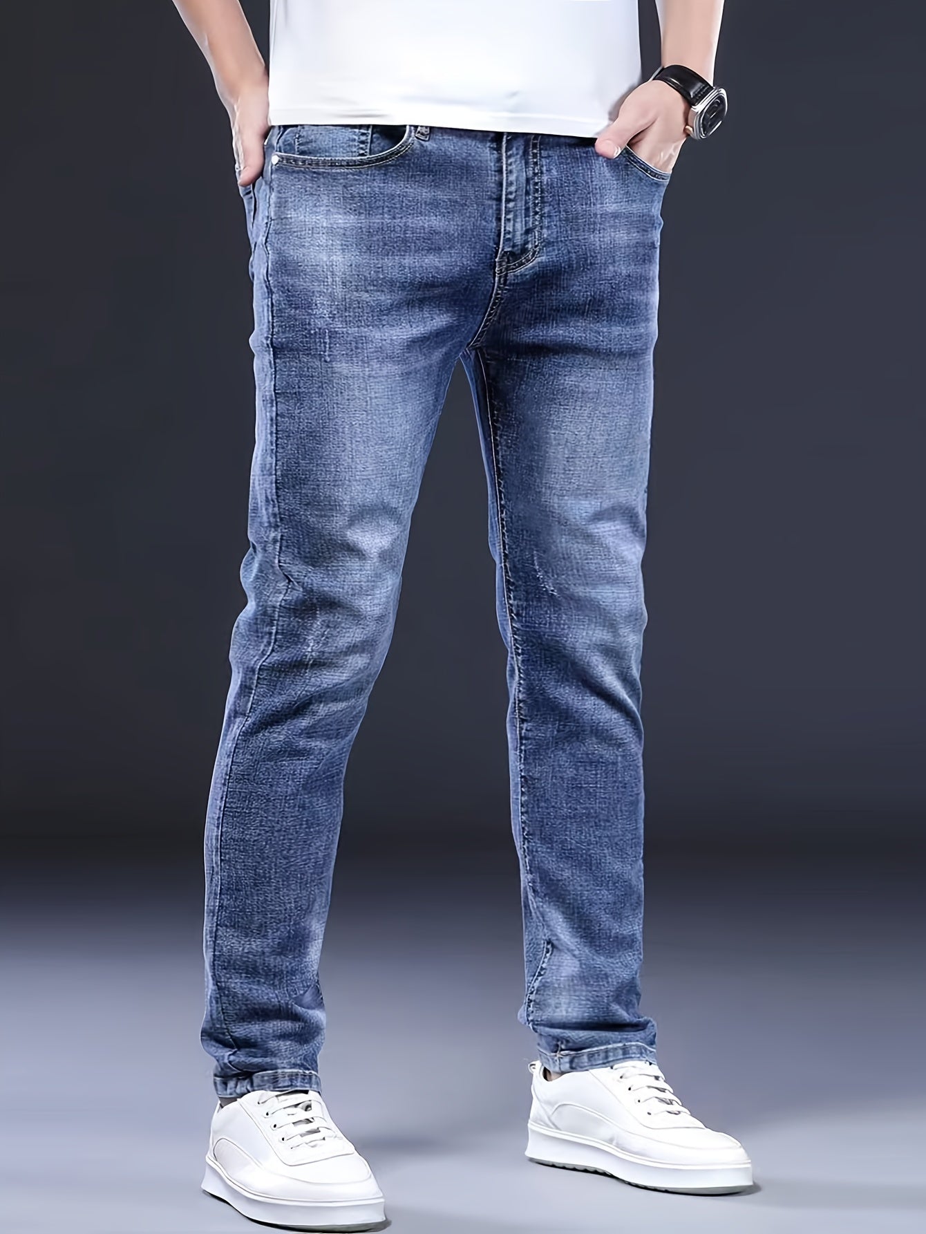 Men's Regular Fit Denim Jeans Solid Color Woven Cotton Polyester Spandex All-Season