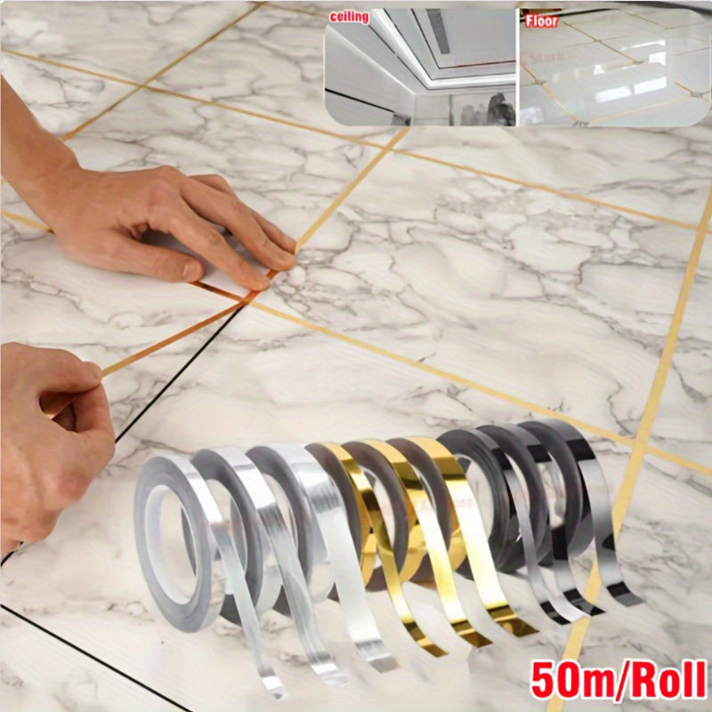 Waterproof Self-Adhesive Tile Sticker Tape for Wall and Floor Gap Sealing in Gold and Silver
