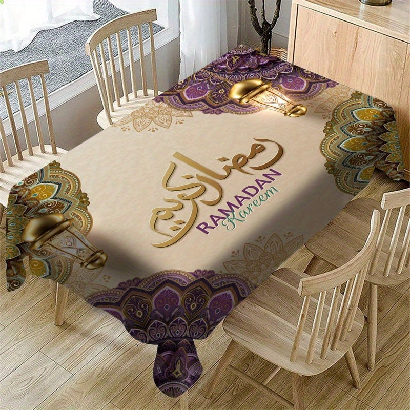 Rectangular Polyester Ramadan Kareem Tablecloth for Eid Celebrations and Home Decor