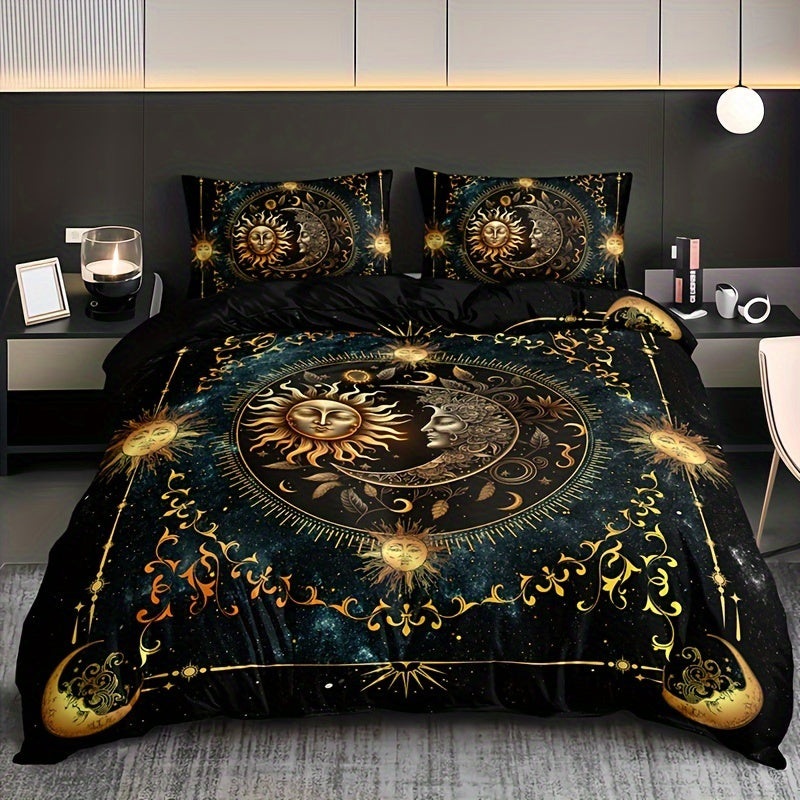 Celestial Sun and Moon Duvet Cover Set 100% Polyester Digital Print All-Season