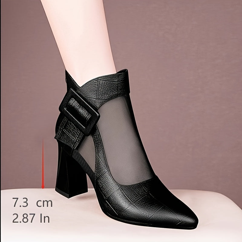Women's Mary Jane Shoes Pointed Toe Block Heels Breathable Mesh Black Office Wear
