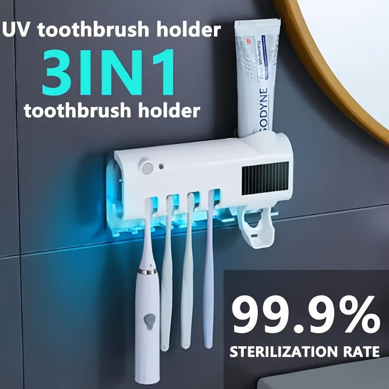Wall-Mounted Toothbrush Sanitizer Holder with UV Sterilizer and 3-in-1 Dispenser