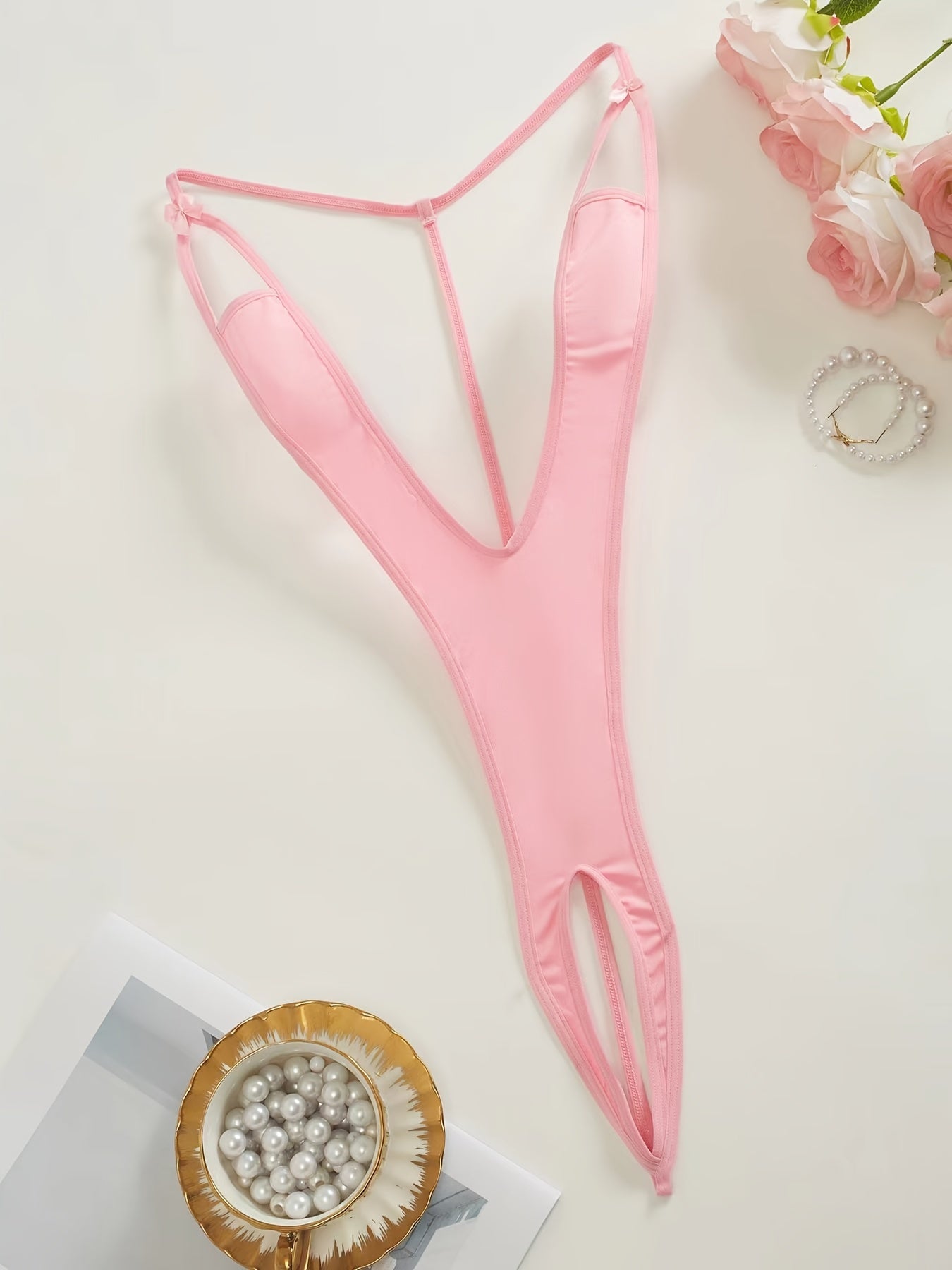 Women's Black Lace Bodysuit with Long Sleeves and V-Neck