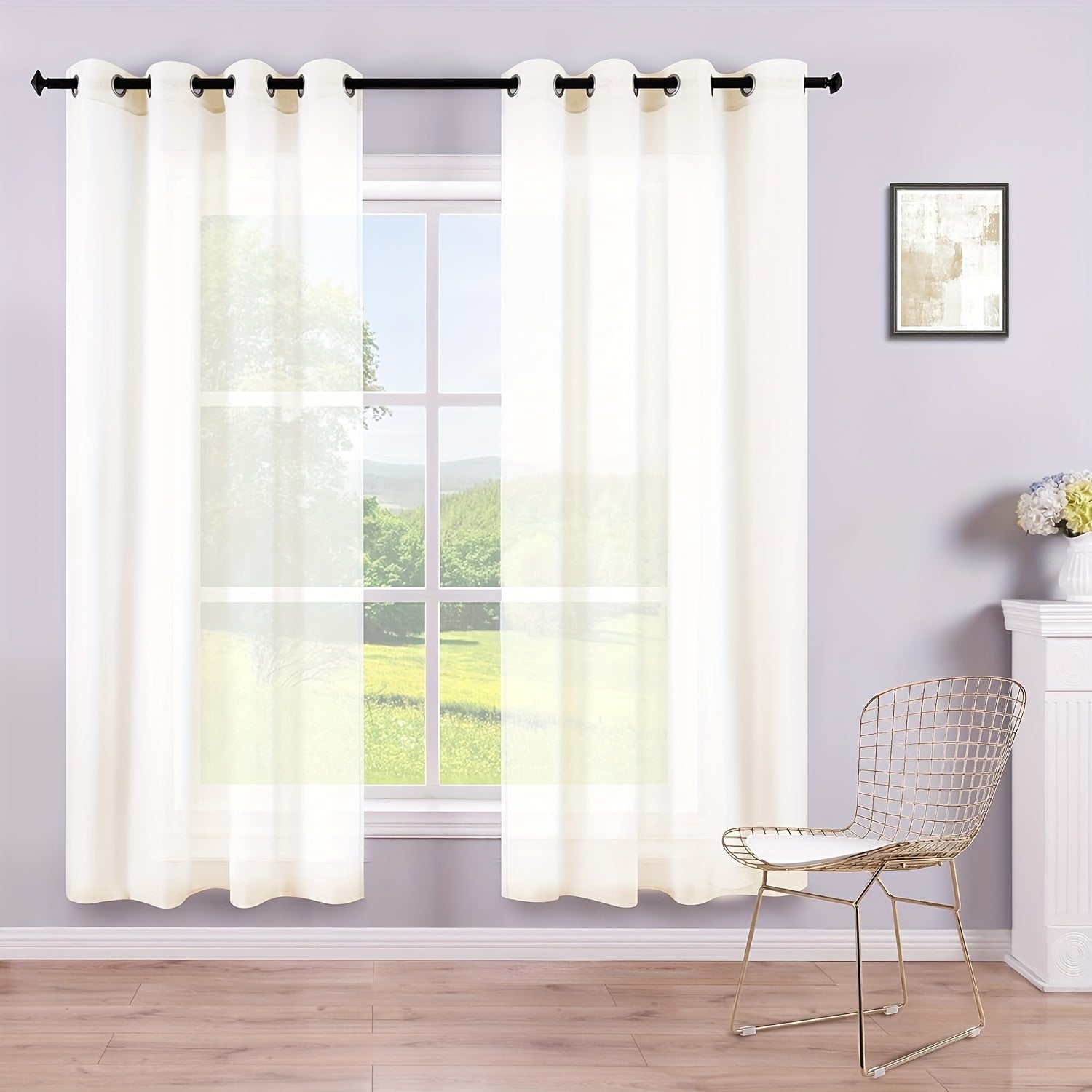 Set of 2 Sheer Grommet Top Curtains for Living Room Bedroom Kitchen