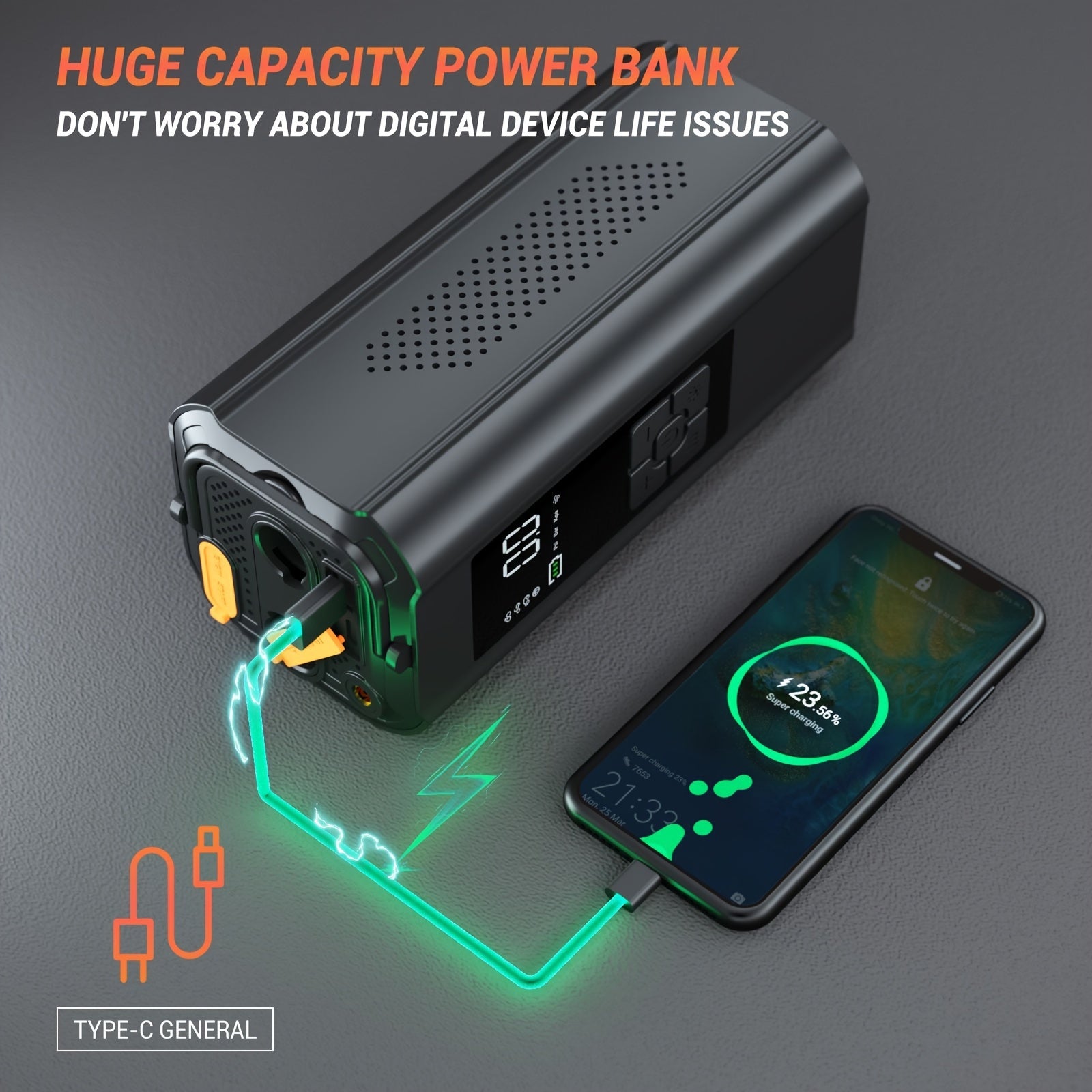 Portable 12V Air Compressor and Jump Starter with 10000mAh Power Bank