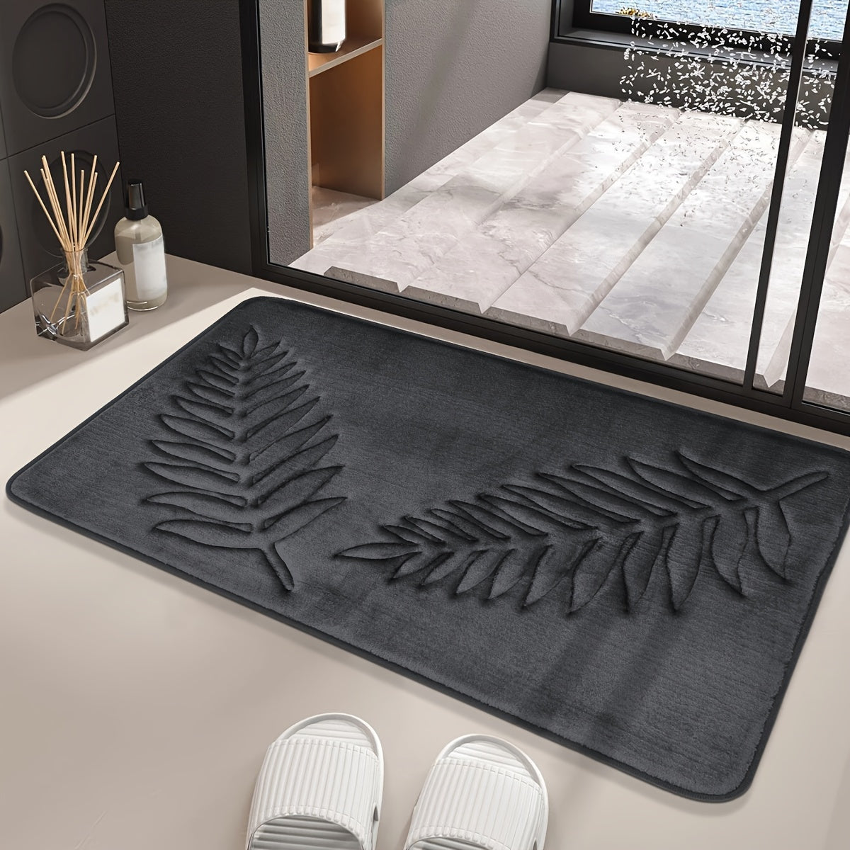 Geometrik naqshli polyester aralash bath rug to'plami - dog'ga chidamli, past to'siq, mashinada tayyorlangan no'vo xotira g'ovak matlar - faqat quruq tozalash - hammom, yashash xonasi uchun universal bayram eshik mati