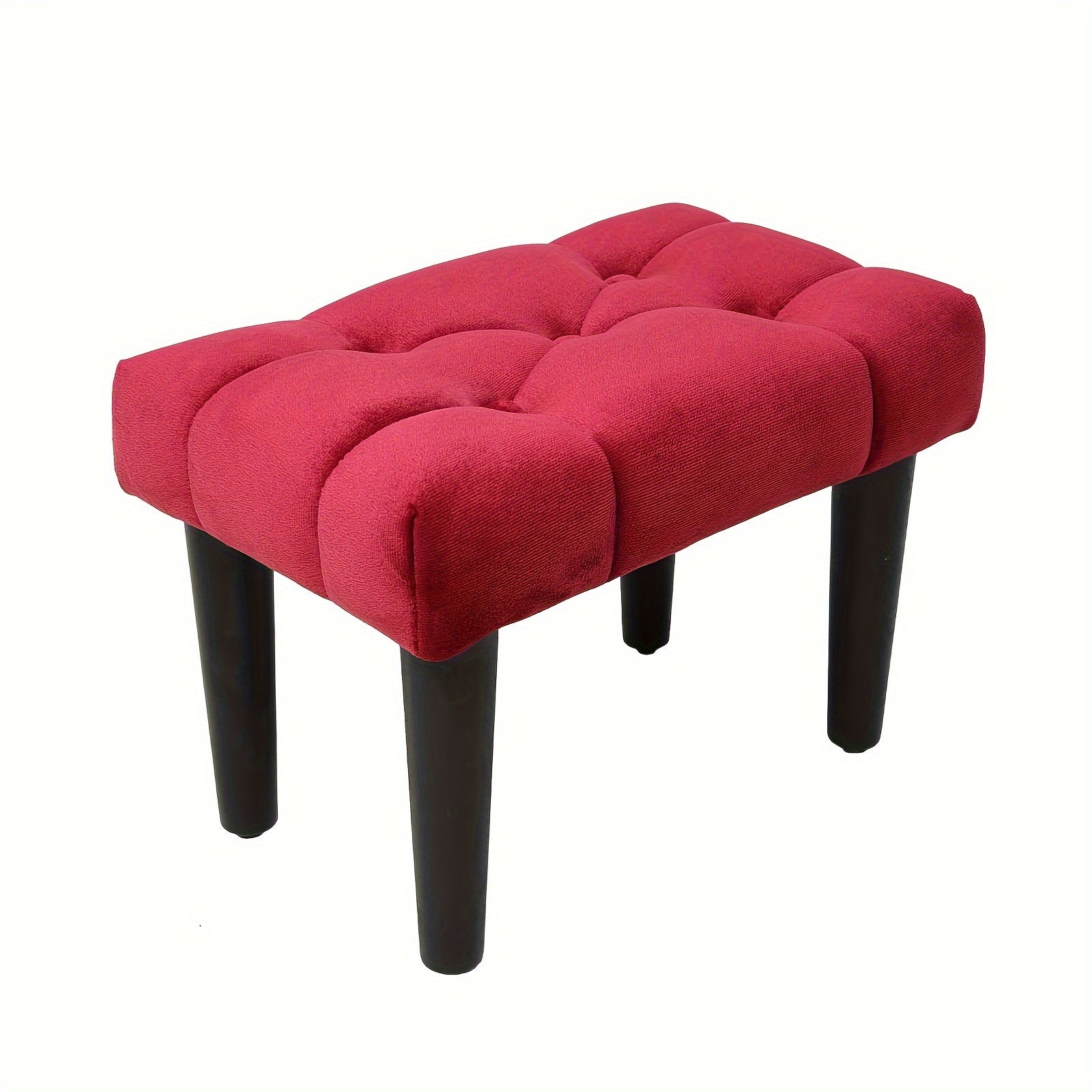 Small Velvet Footstool Ottoman with Wood Legs for Living Room Entryway Office