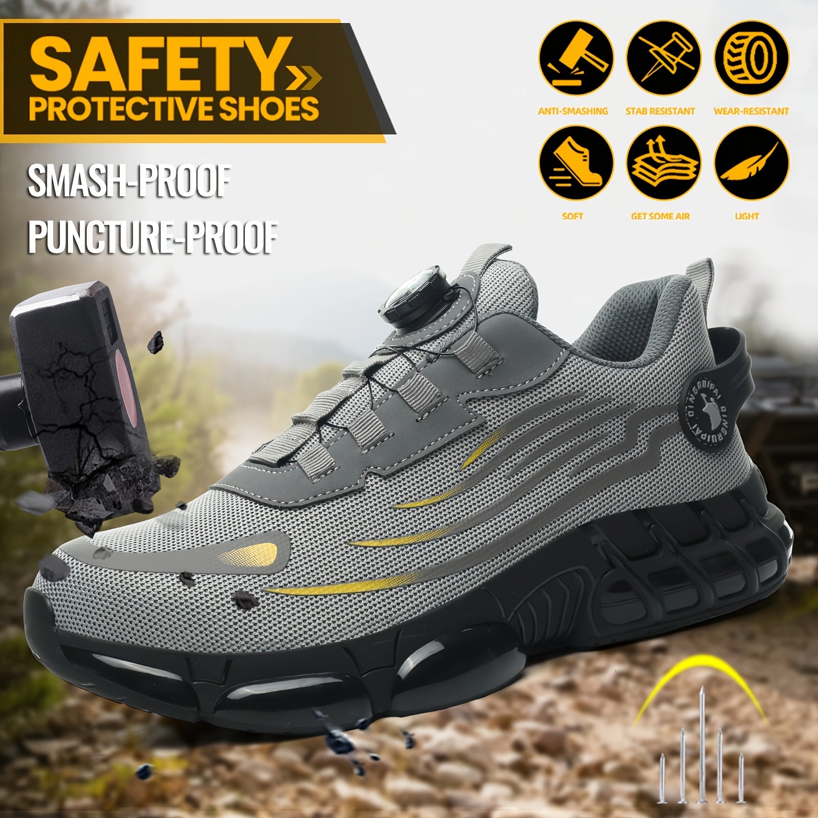 Men's Steel Toe Work Shoes Anti-Puncture Slip-Resistant Durable
