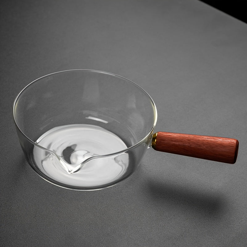 Cazo de vidrio de borosilicato de 690ml con mango de madera y pico en forma de V compatible con estufa de gas