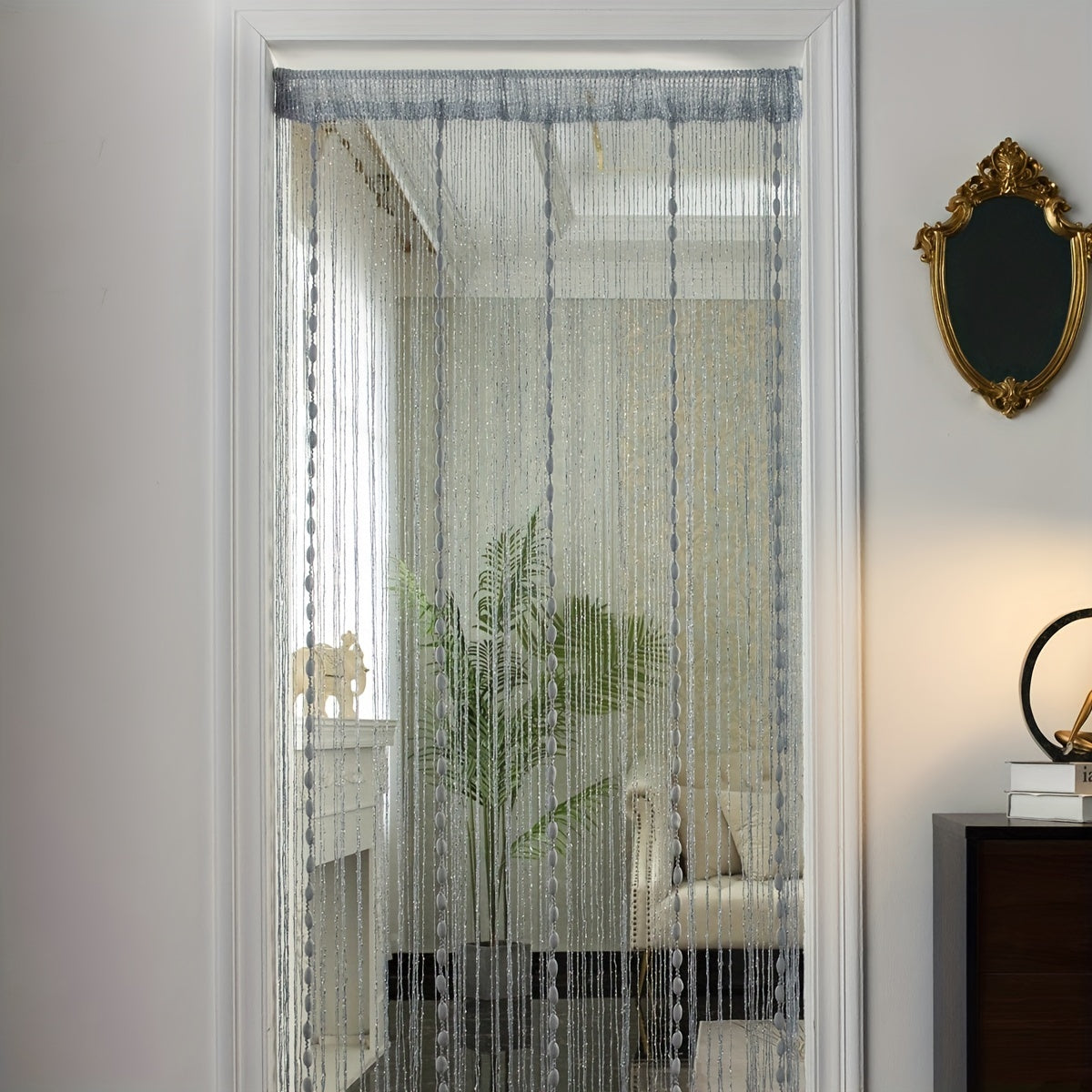 Beaded Fringe Curtain White Room Divider Wedding Decor Coffee House Decor