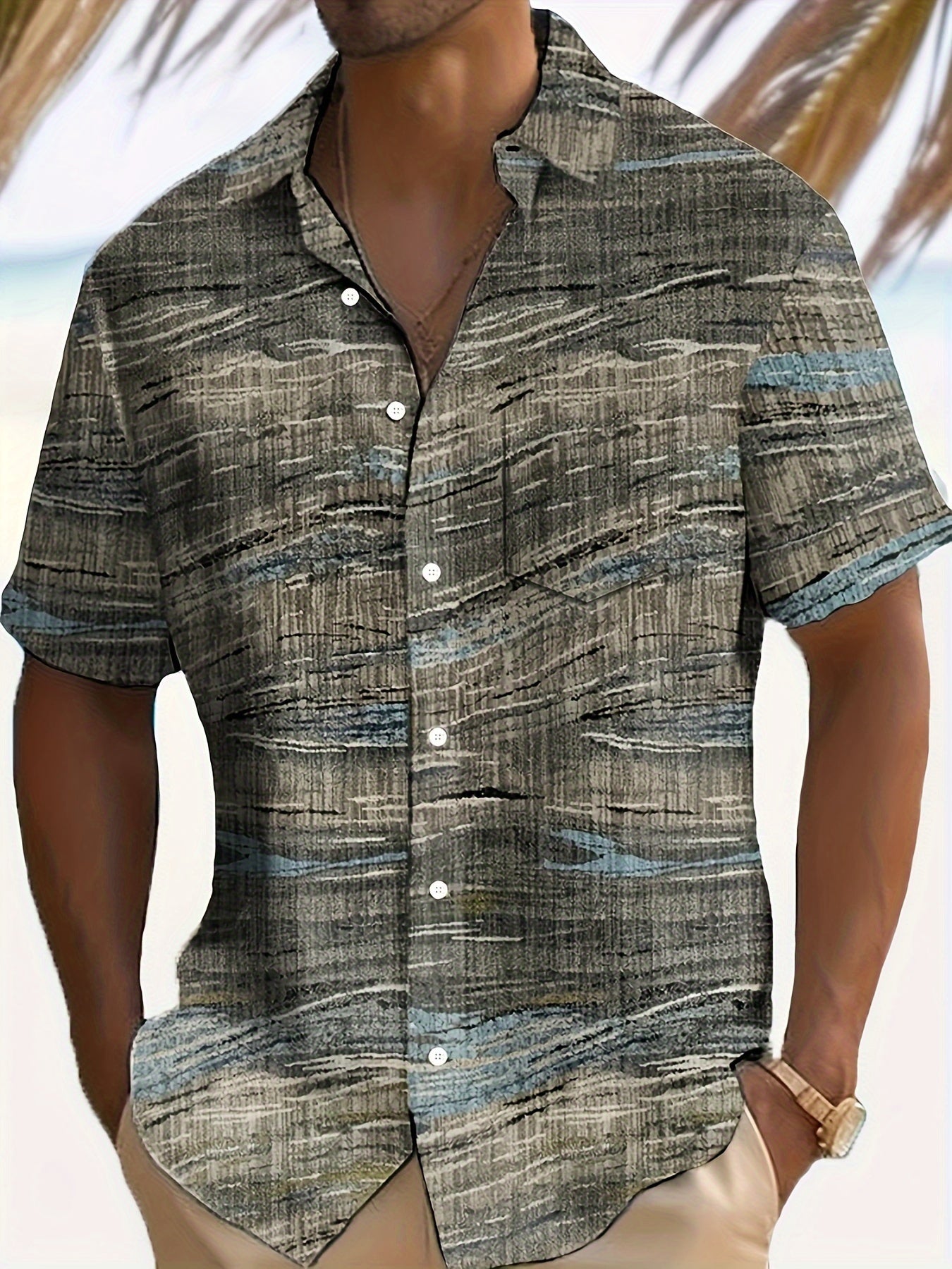 Vintage geometrik abstrakt san'at printi 3D raqamli erkaklar uchun katta o'lchamdagi qisqa yengli ko'ylak, cho'ntak bilan, 100% polyester cho'zilmaydigan mato, yengil yaka, tugma yopilishi, kattalar uchun oddiy moslik -