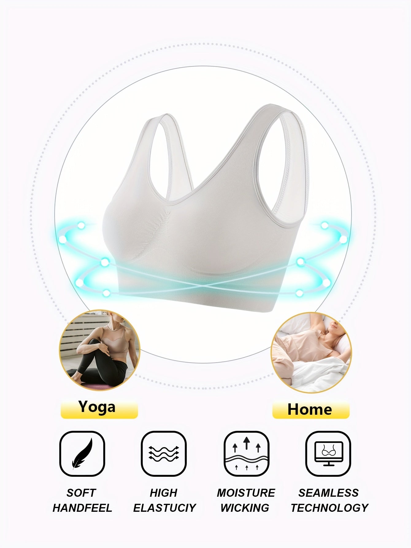 Wireless Full Coverage Seamless Tank Bra for Women with Push-Up Support