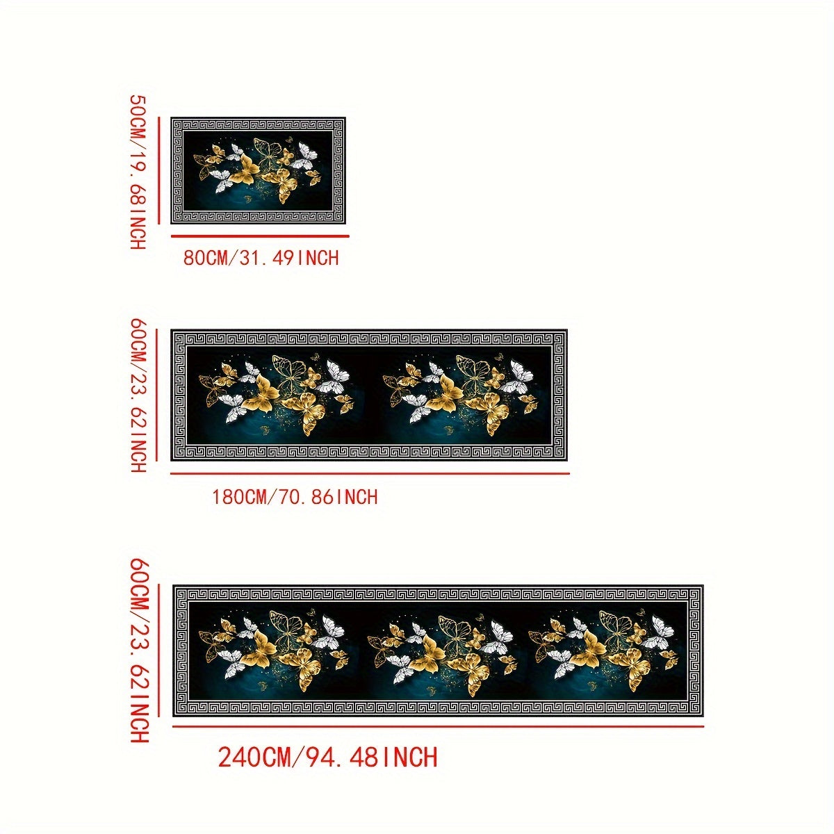Black and Gold Butterfly Pattern Runner Mat, Non-Slip, Machine Washable, 49.99x79.98cm