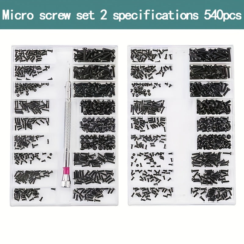 Micro Repair Screw Set for Glasses Watches Jewelry, 540pcs with Screwdriver