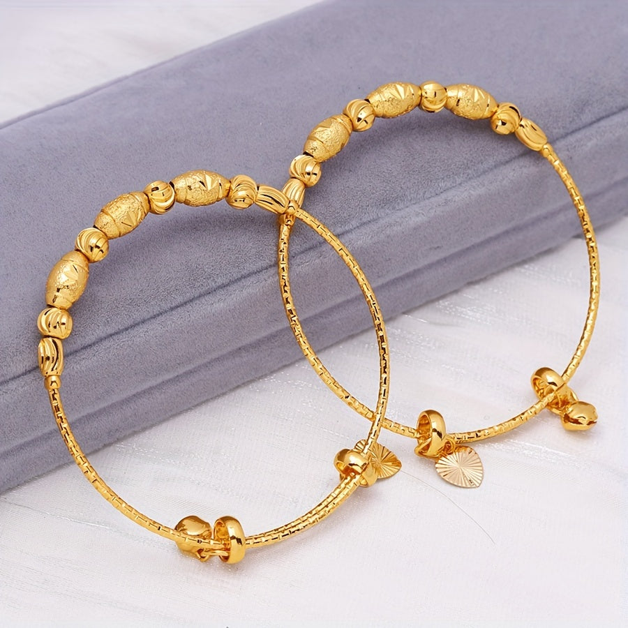 Set of 2 Gold Plated Beaded Bangles for Women Bridal Jewelry Middle Eastern Design