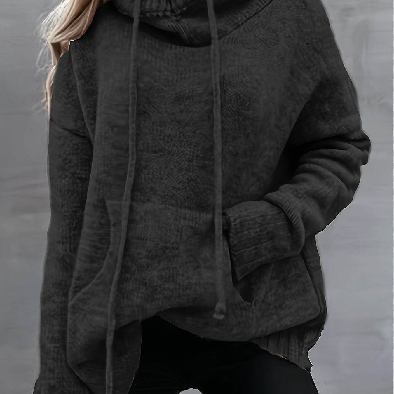 Women's Casual Irregular Collar Sweater With Drawstring Pockets