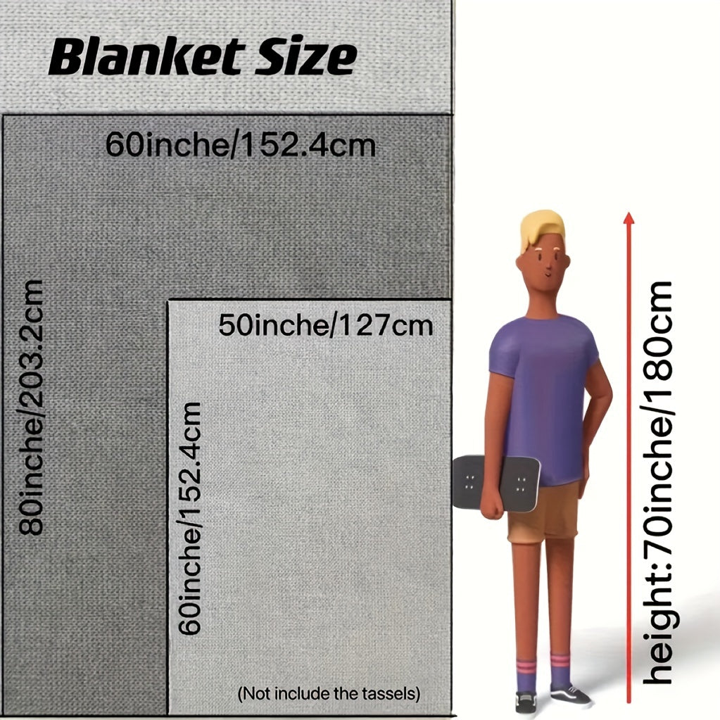 Knit Throw Blanket with Tassels Lightweight Acrylic Bubble Texture for Couch Bed Decor