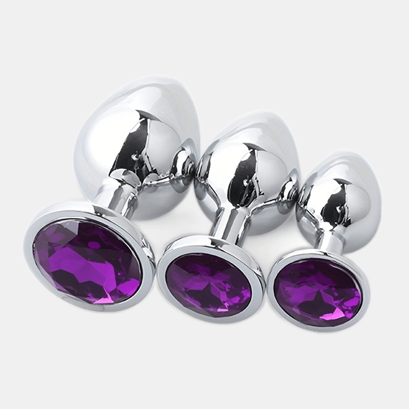 Men Metal Anal Trainer Set 3 Pack Prostate Massagers with Round Bases