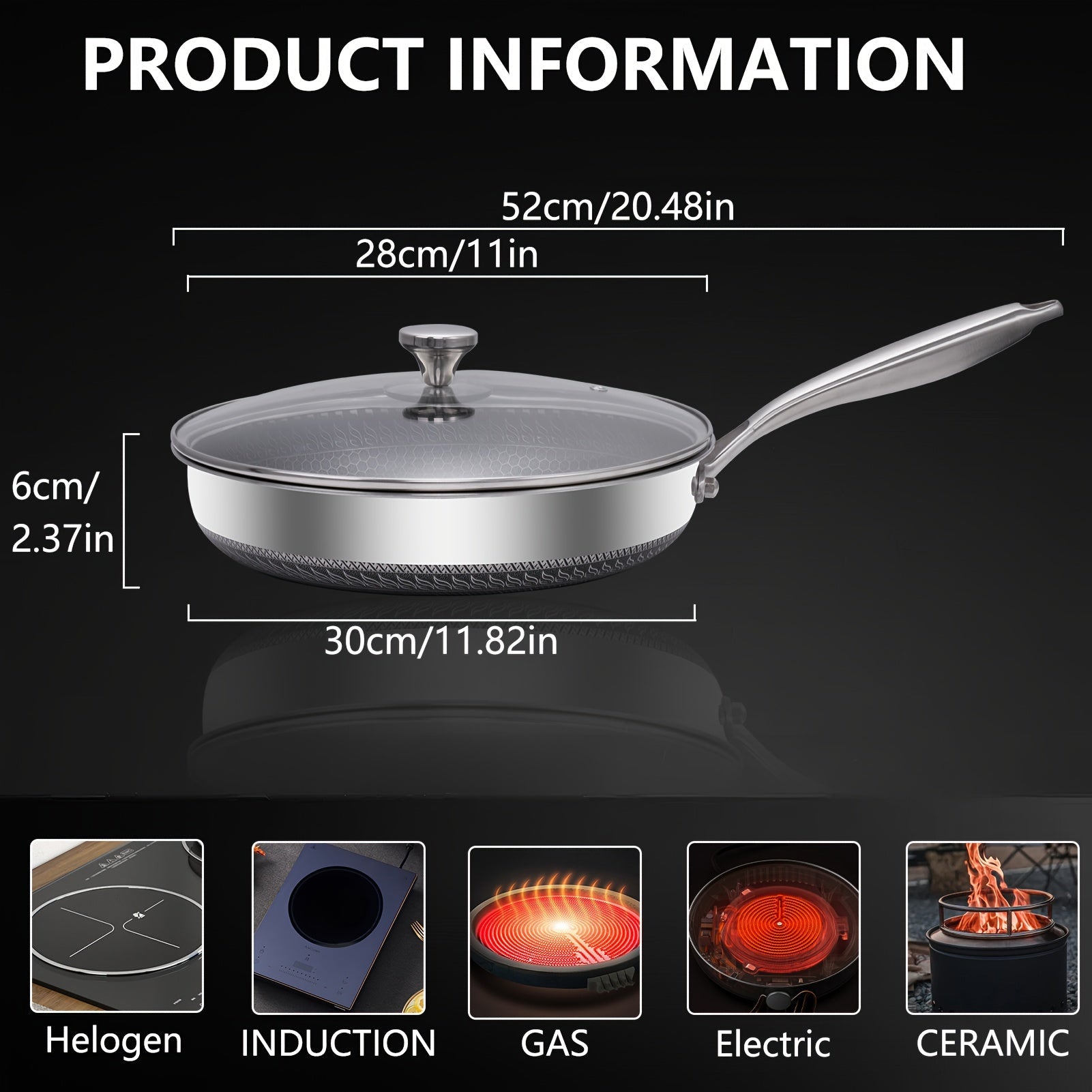 12-Inch Stainless Steel Skillet Non-Stick Scratch-Resistant Dishwasher Safe for Eggs and Steaks