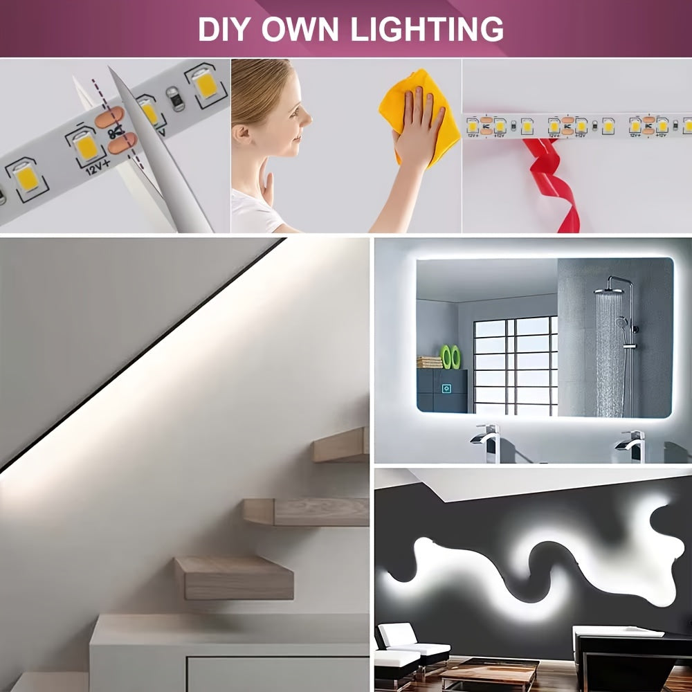 12V LED chiroq chiziq 5m moslashuvchan SMD 2835 120 LED/meter ichki bezak uchun oq